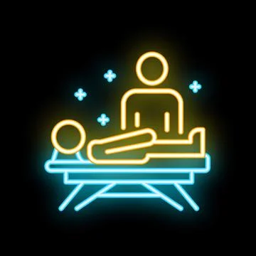 Neon sign of a chiropractor performing spinal adjustment therapy Stock Illustration