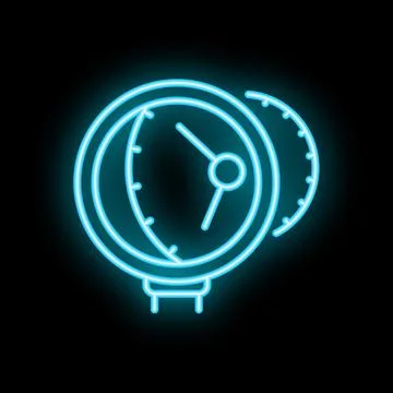 Neon sign of clock showing almost twelve thirty on black background 스톡 일러스트