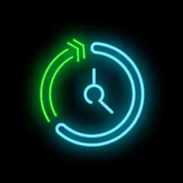 Neon sign clock showing time passing quickly Stock Illustration