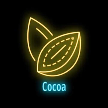 Neon sign of cocoa beans representing chocolate production Stock Illustration