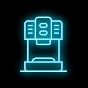 Neon sign of coffee machine making fresh espresso in dark background Stock Illustration