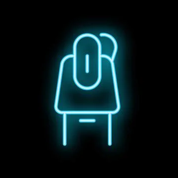 Neon sign of a computer mouse resting on a laptop keyboard in blue Illustrazione stock