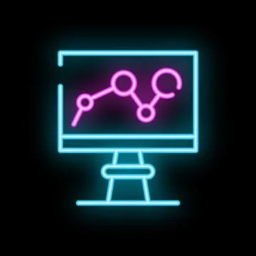 Neon sign of computer screen showing growing chart on black background Stock Illustration