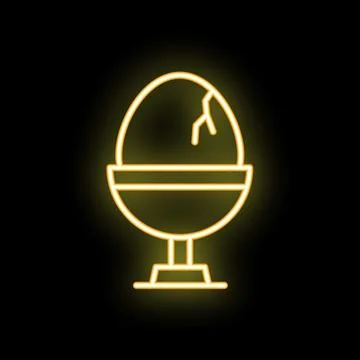 Neon sign of cracked egg in egg cup glowing on black background Stock Illustration
