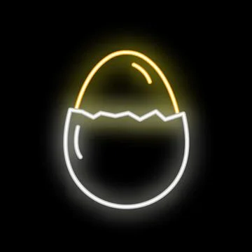 Neon sign of cracked egg hatching on black background Stock Illustration