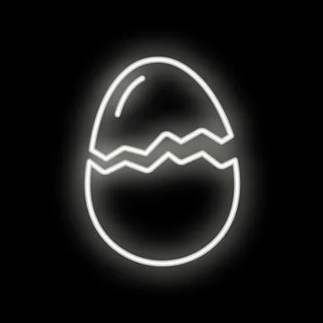 Neon sign of cracked egg hatching on black background Illustrazione stock