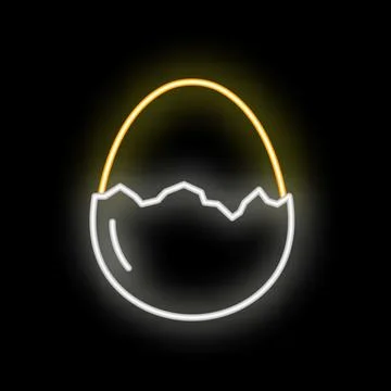 Neon sign of cracked egg hatching on black background Illustrazione stock