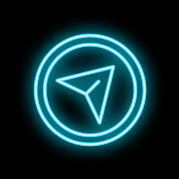 Neon sign of a cursor in a circle on black background Stock Illustration