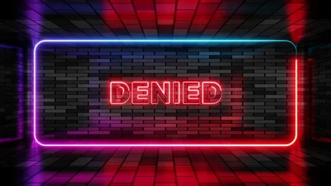 Neon sign denied in speech bubble frame on brick wall background 3d render. Stock Footage 265066177