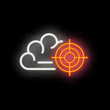 Neon sign depicting cloud computing being targeted in crosshairs Illustrazione stock