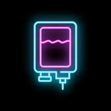 Neon sign depicting an intravenous drip bag on black background Stock Illustration