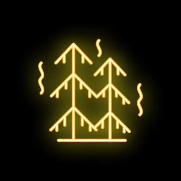 Neon sign depicting pine trees burning in wildfire 스톡 일러스트
