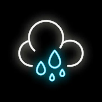 Neon sign depicting rain cloud on black background Stock Illustration
