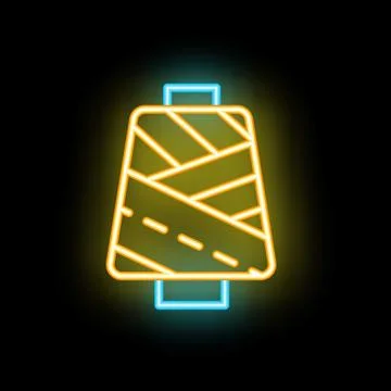 Neon sign depicting a spool of thread glowing on a dark background Stock Illustration