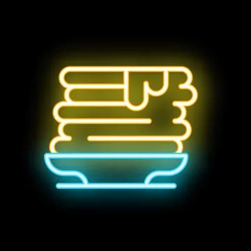 Neon sign depicting stack of pancakes covered in syrup for restaurant or dine イラスト素材