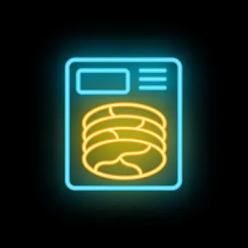 Neon sign depicting a stack of pancakes inside a toaster oven イラスト素材