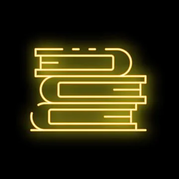Neon sign depicting stack of three books glowing yellow Stock Illustration