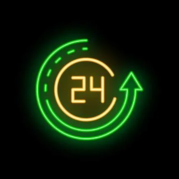 Neon sign depicting twenty four seven service availability Stock Illustration