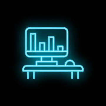 Neon sign displaying computer showing growing statistics on desk Stock Illustration