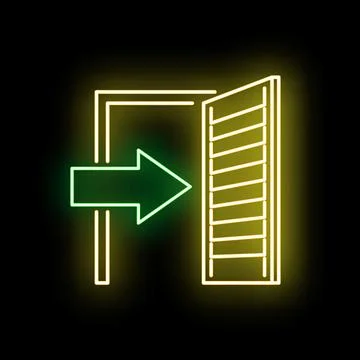 Neon sign displaying entry exit door arrow concept Stock Illustration