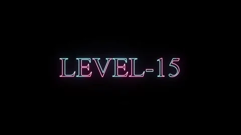 Neon sign displaying LEVEL-15 with pulsing pink and blue lights against a b.. Stock Footage 331531021