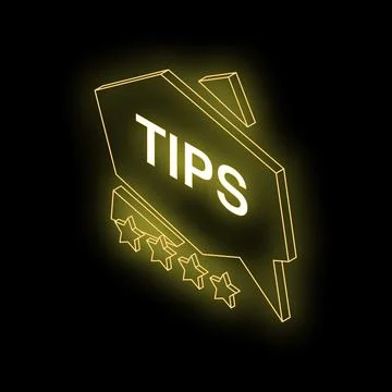 Neon sign displaying tips with five star rating on black background イラスト素材