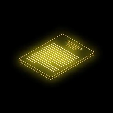 Neon sign of document with text is shining on black brick wall 스톡 일러스트