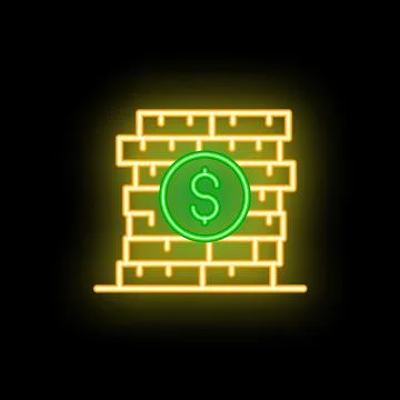 Neon sign of dollar coin inserted in brick wall Stock Illustration