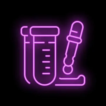 Neon sign of dropper adding liquid to test tube Stock Illustration