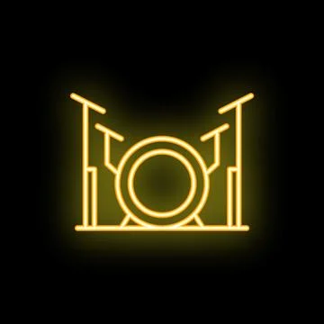 Neon sign of drum set glowing on black background Stock Illustration