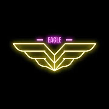 Neon sign of eagle wings logo representing freedom and power Stock Illustration
