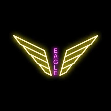 Neon sign of eagle wings spreading on black background Stock Illustration