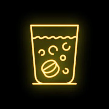 Neon sign of effervescent pill dissolving in glass of water Ilustración de archivo