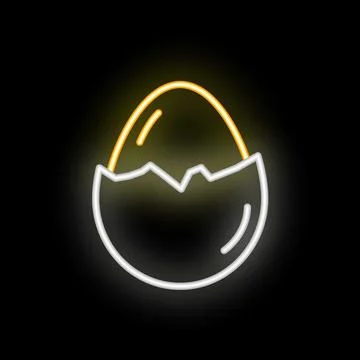 Neon sign of egg hatching open on black background 스톡 일러스트