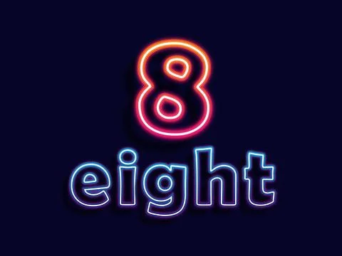 Neon sign eight light vector. Number eight glowing icon design. Vector Illustrazione stock