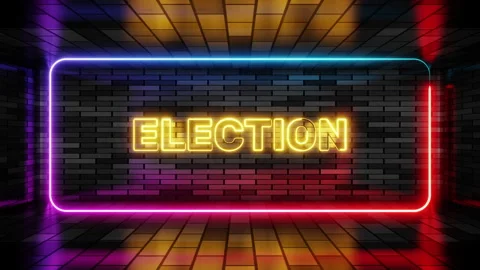 Neon sign election in speech bubble frame on brick wall background 3d render. Stock Footage 265064359