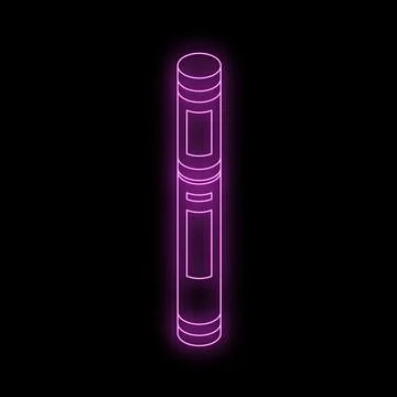 Neon sign of electronic cigarette for vaping on black background Illustrazione stock
