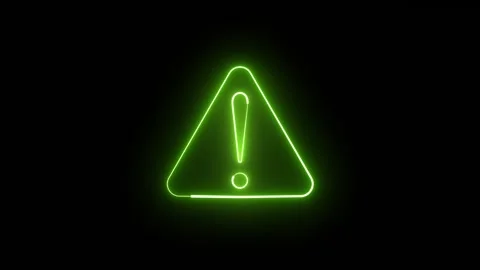 Neon Sign exclamation mark inside a warning triangle on a black backdrop Stock Footage 310797352