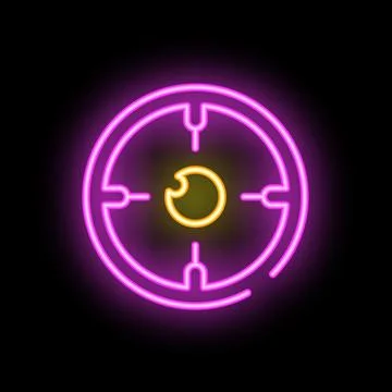 Neon sign of eye inside target representing focused concept Stock Illustration