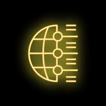 Neon sign featuring globe sending data through network hubs Illustrazione stock