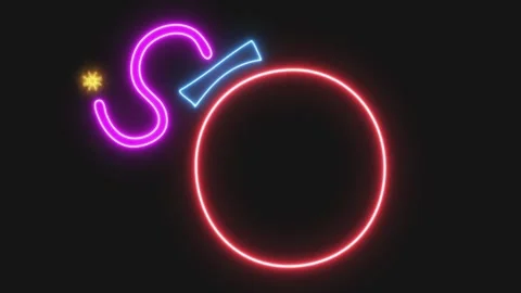A neon sign featuring a large cartoon-style bomb with a lit fuse and a Stock Footage 273368856