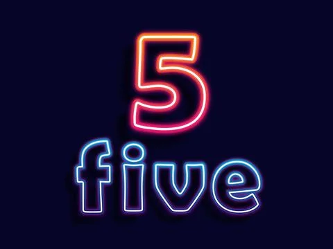 Neon sign five light vector. Number five glowing icon design. Vector Illustrazione stock