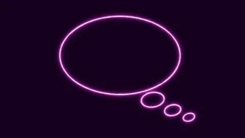 A neon sign flickers erratically, shaped like a comic book thought bubble, Stock Footage 274829919