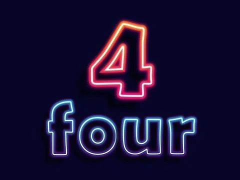 Neon sign four light vector. Number four glowing icon design. Vector Stock Illustration