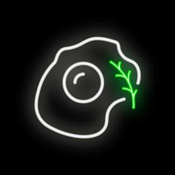 Neon sign of fried egg glowing on black background Stock Illustration