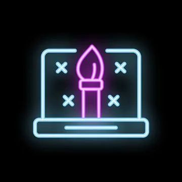 Neon sign of graphic design software interface with brush tool Stock Illustration