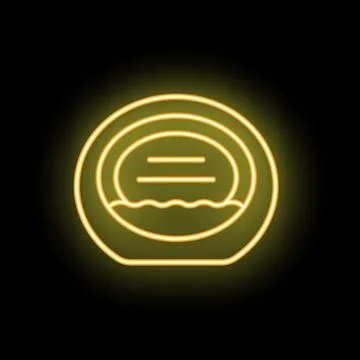 Neon sign of half submerged empty pet bowl glowing on black background Stock Illustration