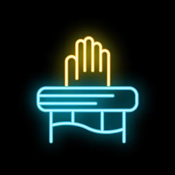 Neon sign of hand pressing button on control panel Stock Illustration