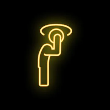 Neon sign of hand pressing button with finger on black background Illustrazione stock