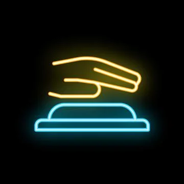 Neon sign of hand pushing button starting something new Stock Illustration
